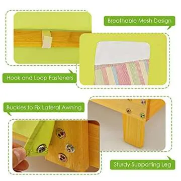 Costzon Kids Lounge Chair Outdoor, Wood Double Seat Chaise Lounge with Canopy, Cup Holders, Cushion, Backrest Recliner, Kids Patio Furniture, Gift for Boys Girls 3-8 Years Old