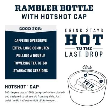 YETI Rambler 18 oz Bottle, Stainless Steel, Vacuum Insulated, with Hot Shot Cap, Big Wave Blue