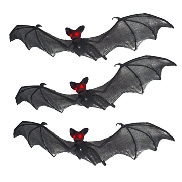 Prextex Halloween Decor Set of 3 - Spooky Bats, Netting Wings, Net Wings - Halloween Bats Outdoor De...
