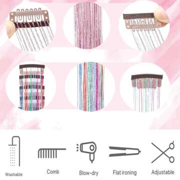 Colorful Hair Tinsel 12 Pcs Kit - Easy Clip in for Party & Festival