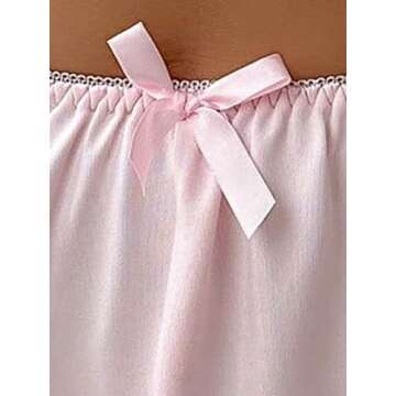 SweatyRocks Women's Plain Contrast Lace Bow Front Briefs Casual Breathable Comfy Panty Underwear Pink S