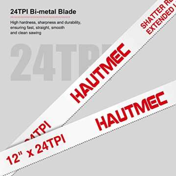 HAUTMEC 12 inch Pro High-Tension Hacksaw X-Power Heavy Duty Adjustable Hand Saw With 24 TPI Bi-Metal Hss Blade Contractor Level Hack Saw For Metal, Steel Pipe, PVC, Wood Cutting