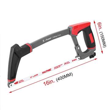 HAUTMEC 12 inch Pro High-Tension Hacksaw X-Power Heavy Duty Adjustable Hand Saw With 24 TPI Bi-Metal Hss Blade Contractor Level Hack Saw For Metal, Steel Pipe, PVC, Wood Cutting