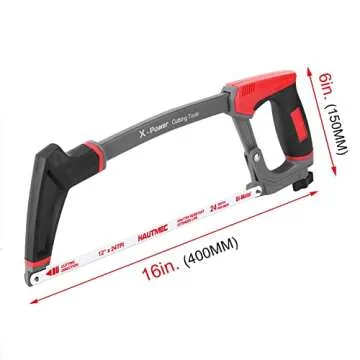 HAUTMEC 12 inch Pro High-Tension Hacksaw X-Power Heavy Duty Adjustable Hand Saw With 24 TPI Bi-Metal Hss Blade Contractor Level Hack Saw For Metal, Steel Pipe, PVC, Wood Cutting