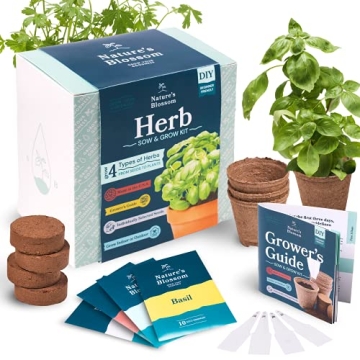 Nature's Blossom Herb Garden Kit - Outdoor & Indoor Seed Starter Kit with Tools, 4 Types of Plant Se...
