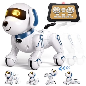 Aiqi Remote Control Robot Dog Toy - Interactive Programmable Mini Pet with Sounds and LEDs