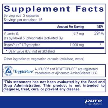 Pure Encapsulations L-Tryptophan | Amino Acid Supplement for Relaxation, Serotonin Support, PMS, and Sleep* | 90 Capsules