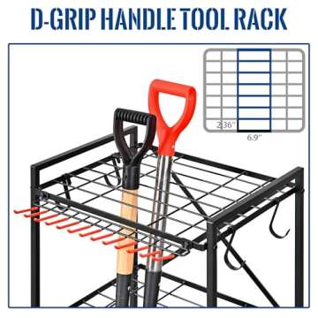 Mythinglogic Garden Yard Tool Organizer for Garage with Wheels, Yard Tool Racks Garage Organizers and Storage,Tool Holder for Garage Yard Shed, Garden Tool Stand