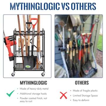 Mythinglogic Garden Yard Tool Organizer for Garage with Wheels, Yard Tool Racks Garage Organizers and Storage,Tool Holder for Garage Yard Shed, Garden Tool Stand