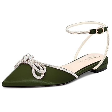 TNYNFBEB Womens Chunky Block Low Heel Pointed Toe Pumps Ankle Strap Buckle Rhinestone Crystal Party ...