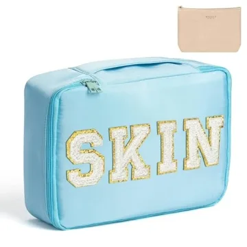 Preppy Patch SKIN Cosmetic Bag Valentine's Day Makeup Bag Large Capacity Travel Toiletry Bag with Br...