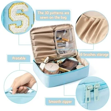 Preppy Patch SKIN Cosmetic Bag Valentine's Day Makeup Bag Large Capacity Travel Toiletry Bag with Brush Bags Toiletry Bag Multifunction Waterproof Organizer Make Up Bag New Year Gifts(Blue)