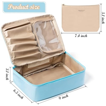 Preppy Patch SKIN Cosmetic Bag Valentine's Day Makeup Bag Large Capacity Travel Toiletry Bag with Brush Bags Toiletry Bag Multifunction Waterproof Organizer Make Up Bag New Year Gifts(Blue)