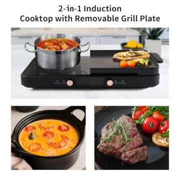 ONNASE Double Induction Cooktop, 1800W Electric Stove Top Burner with Removable Non-Stick Griddle Pan, 2 Induction Burners, 11 Temperature & Power Levels, 3-Hour Timer, Black