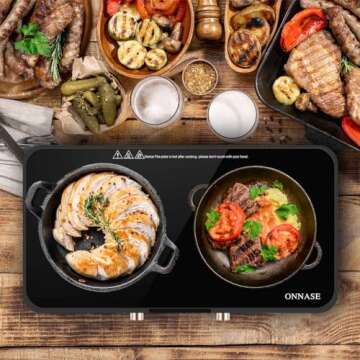 ONNASE Double Induction Cooktop, 1800W Electric Stove Top Burner with Removable Non-Stick Griddle Pan, 2 Induction Burners, 11 Temperature & Power Levels, 3-Hour Timer, Black