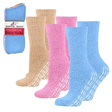 Debra Weitzner Non-skid Hospital Socks Fuzzy Sleeping Socks Gripper Socks For Women Men 3 Pairs Blk/...