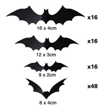 Boao 96 Pieces Halloween Bats Wall Decal Sticker Halloween Decorations Indoor Black Scary 3D Bats Wall Stickers for Halloween Eve Party Supplies Window Door Porch Home Decals Outdoor