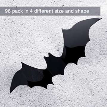 Boao 96 Pieces Halloween Bats Wall Decal Sticker Halloween Decorations Indoor Black Scary 3D Bats Wall Stickers for Halloween Eve Party Supplies Window Door Porch Home Decals Outdoor