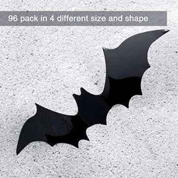Boao 96 Pieces Halloween Bats Wall Decal Sticker Halloween Decorations Indoor Black Scary 3D Bats Wall Stickers for Halloween Eve Party Supplies Window Door Porch Home Decals Outdoor