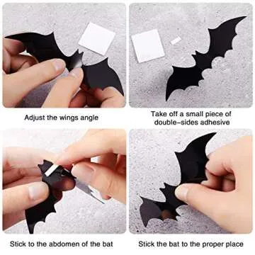 Boao 96 Pieces Halloween Bats Wall Decal Sticker Halloween Decorations Indoor Black Scary 3D Bats Wall Stickers for Halloween Eve Party Supplies Window Door Porch Home Decals Outdoor