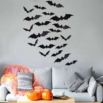 Boao 96 Pieces Halloween Bats Wall Decal Sticker Halloween Decorations Indoor Black Scary 3D Bats Wall Stickers for Halloween Eve Party Supplies Window Door Porch Home Decals Outdoor