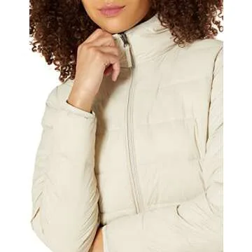Amazon Essentials Women's Lightweight Full-Zip Water-Resistant Hooded Puffer Coat (Available in Plus Size), Stone, Small