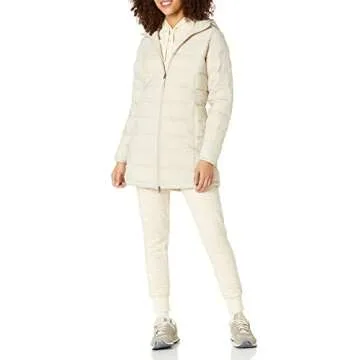 Amazon Essentials Women's Lightweight Full-Zip Water-Resistant Hooded Puffer Coat (Available in Plus Size), Stone, Small