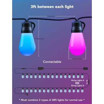 Govee Smart Outdoor String Lights 96ft RGBIC WiFi Alexa
