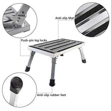 Portable RV Steps Platform Foldable Anti-Slip Rubber Feet 330lbs Load Capacity Durable Ladder Carava...