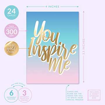 Sweetzer & Orange Boxed Encouragement Cards with Envelopes, set of 24 Inspirational sheets with Enve...