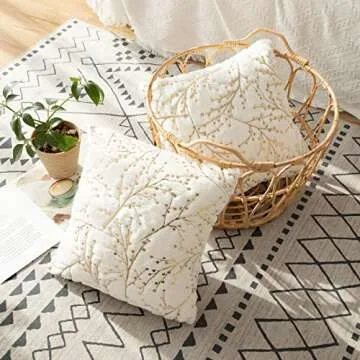 LIGICKY Set of 2 Fluffy White Faux Fur Pillow Covers with Gold Branches Glitter Printed Throw Pillows Decorative Soft Furry Sparkling Square Cushion Cases for Sofa Bedroom Party Décor, 18 x 18 inch