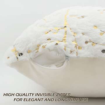 LIGICKY Set of 2 Fluffy White Faux Fur Pillow Covers with Gold Branches Glitter Printed Throw Pillows Decorative Soft Furry Sparkling Square Cushion Cases for Sofa Bedroom Party Décor, 18 x 18 inch