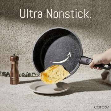 CAROTE 11pcs Nonstick Cookware Set With Detachable Handle, Induction Kitchen Sets Non Stick, Removable Handle, RV Oven Safe, Black