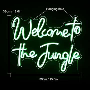 ineonlife Welcome to the Jungle Neon Sign – Green LED Light for Creative Room Decor