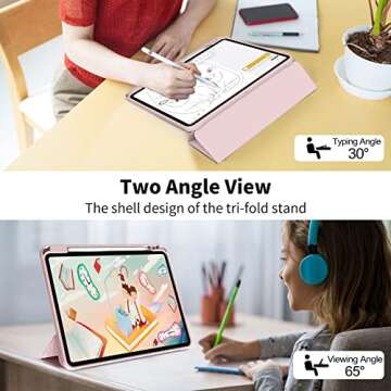 kenke Case for iPad Pro 12.9 Inch with Pencil Holder 2022/2021/2020, Slim Trifold Smart Protective Cover, Soft TPU Back Case with Auto Sleep/Wake for iPad Pro 12.9" 6th/5th/4th Generation, Pink
