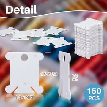 150PCS RAINFLOW Plastic Embroidery Floss Bobbins - White Embroidery Floss Organizer for Cross Stitch...