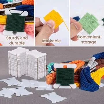 150PCS RAINFLOW Plastic Embroidery Floss Bobbins - White Embroidery Floss Organizer for Cross Stitch Yarn Bobbin Winder for Sewing Thread Storage Embroidery Needlework Supplies
