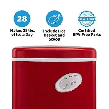 Newair Bullet Ice Machine - 28 lbs/Day Countertop Ice Maker, BPA Free, Portable Ice Maker Machine, 3 Size Ice Cube Maker, Ideal for Home Office, Kitchen or Bar | Red
