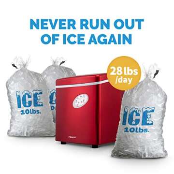 Newair Bullet Ice Machine - 28 lbs/Day Countertop Ice Maker, BPA Free, Portable Ice Maker Machine, 3 Size Ice Cube Maker, Ideal for Home Office, Kitchen or Bar | Red