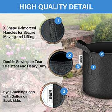 iPower 5 Gallon 10 Pack Grow Bags Nonwoven Fabric Pots Aeration Container with Strap Handles for Garden and Planting, 10-Pack Black, 5 Gallon