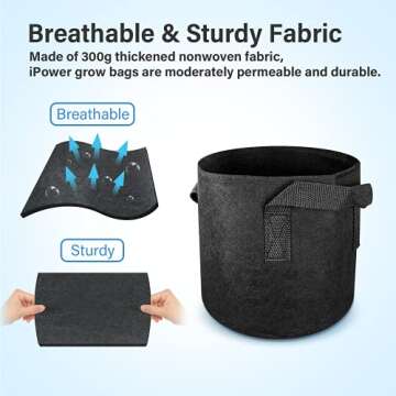 iPower 5 Gallon 10 Pack Grow Bags Nonwoven Fabric Pots Aeration Container with Strap Handles for Garden and Planting, 10-Pack Black, 5 Gallon