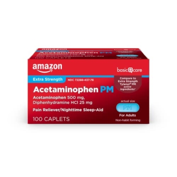 Amazon Basic Care Acetaminophen PM Caplets - Dual Action Pain Relief and Sleep Aid