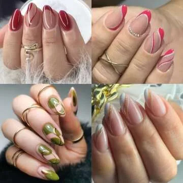 UNA GELLA Almond Short Nail Tips with Glue Gel Curing Needed Short Almond Soft Gel Nail Tips with So...