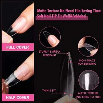 UNA GELLA Almond Short Nail Tips with Glue Gel Curing Needed Short Almond Soft Gel Nail Tips with Soft Gel Tips Glue Kit for Short Almond Gel x Tips 120pcs for Home DIY