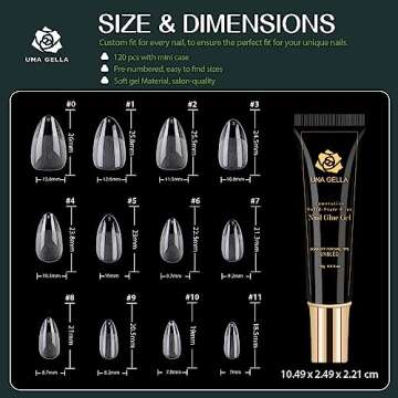 UNA GELLA Almond Short Nail Tips with Glue Gel Curing Needed Short Almond Soft Gel Nail Tips with Soft Gel Tips Glue Kit for Short Almond Gel x Tips 120pcs for Home DIY