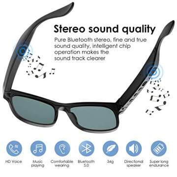 GELETE Smart Glasses Bluetooth Sunglasses Waterproof and Polarized
