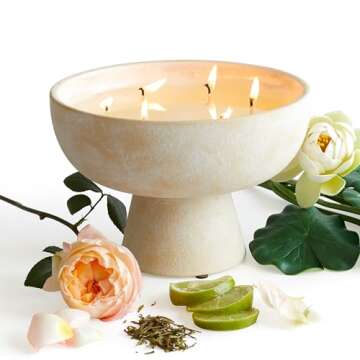 BLUEME Balance-White Lotus & Tea, 6 Wick, Refillable Wellness Candle, Contains Essential Oil, Sustai...