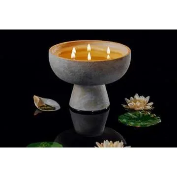 BLUEME Balance-White Lotus & Tea, 6 Wick, Refillable Wellness Candle, Contains Essential Oil, Sustainable, Hand Finished, Hand Poured, Premium, Luxury Ceramic, Natural Cotton Wick, Soy-Wax Blend