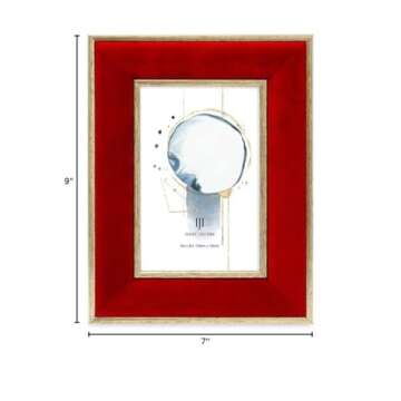 Isaac Jacobs Velvet Picture Frame with Metallic Gold Double Border, Photo Frame, Horizontal & Vertical, Made for Tabletop & Wall Display, for Home and Office (4x6, Red)