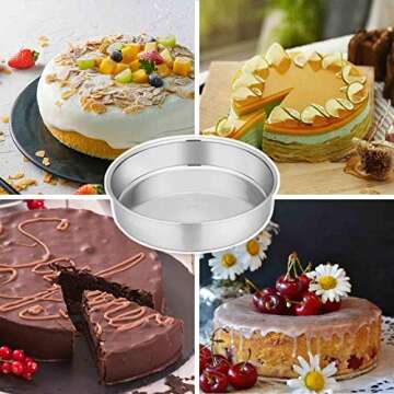 TeamFar Cake Pan Set of 2, 8 Inch Cake Pan Round Tier Cake Pan Set Stainless Steel, Healthy & Heavy Duty, Mirror Finish & Easy Clean, Dishwasher Safe